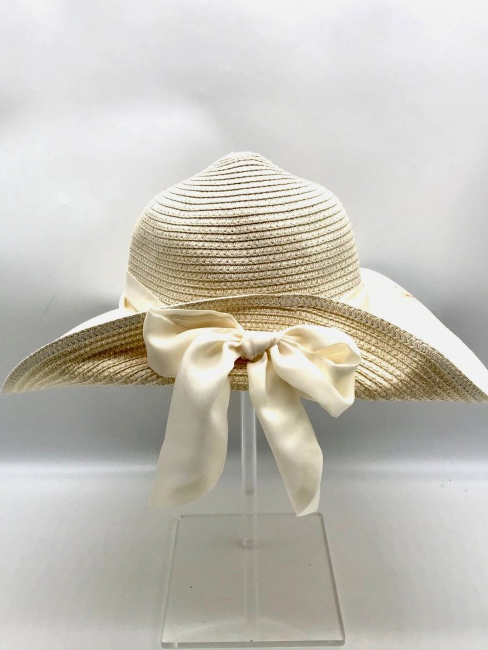 Giani Bernini Ivory And Tan Adjustable Sun Hat With Ribbon - Picture 3 of 11